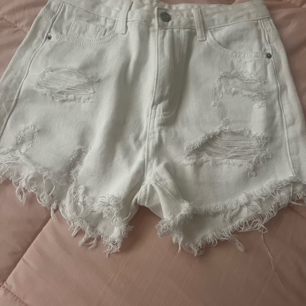White Distressed Denim Shorts
